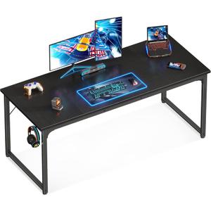 Casaottima 63 Inch Computer Desk for Home Office, Study Writing Table for Small Spaces, Simple Modern Desk with Headphone Hooks, Black