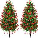 Sunnyglade 2 Packs 27.5" Artificial Rose Tree, Fake Rose Shrub Bushes Trees with Spike Faux Topiary Plants Tree for Indoor, Garden, Yard, Porch, Patio Decor (Red)