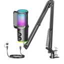 Gaming USB Microphone, Noise Cancellation Condenser Mic with Mute,Boom Arm Mic-Reverb Adjustment, Monitoring for Streaming, Podcasting, Discord, YouTube,PC, Computer, PS4, PS5, Mac