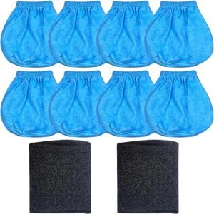 8 Pack VRC2 Cloth Filters & 2 Pcs VFF21 Foam Filter Kit Compatible with Vacmaster 1.5 to 3.2 Gallon Wet/Dry Vac, Fit for Armor All 2.5 Gallon Shop Vacuum: AA255, AA255W