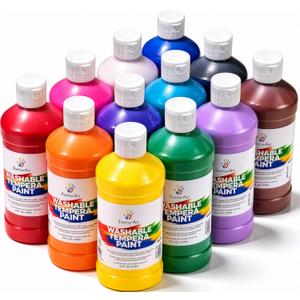 Positive Art Washable Paint for Kids, 12 Colors, 16 oz Bottles, Non-Toxic Tempera Paint Set for School and Classroom, Paraben-Free