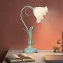 Table Lamp Flower Shaped Atmosphere Night Light Modern Bedside Lamp Elegant Bedside Nightstand Lamps for Bedside, Living Room, End Table,Dining Room Tabletop (Green)
