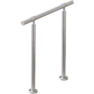 2 Step Stair Railing, Handrail for Indoor Outdoor Steps, 1.65" OD Round DIY 304 Stainless Steel Transitional Porch Deck Hand Rail with Installation Kit for Seniors, Silver, 26 x 36 in