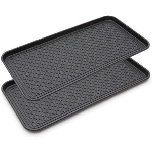 2 Pack Large Multifunctional Tray Mat Washable Indoor or Outdoor Tray Mat for Shoes Boots Plants Pots Paint Tins Pet Bowls Car Storage, 30 x 15 x 1.2 Inches (Black)