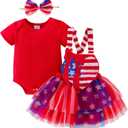 4th of July Baby Girl Outfits Newborn Clothes Cute Romper Tulle Suspender Skirt Headband 3pcs Summer Set 0-18 Months
