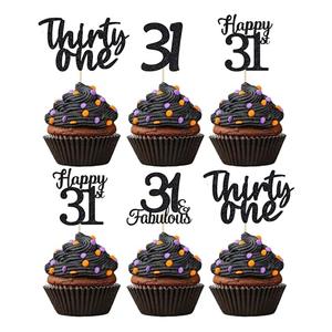 24 Pcs 31 Birthday Cupcake Toppers -BLACK Glitter, 31st Cupcake Topper for Men,31 Cupcake Topper For Women, 31st birthday decorations,31st Birthday Cupcake Topper Thirty One