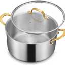 BEZIA 6 Quart Fully-Clad 3-Ply Stainless Steel Stockpot, Soup Pot with Lid, Even Heat Distribution, Cooking Pot with Sturdy Handles, Compatible with All Cooktops, Perfect for Soups & Stews, Silver