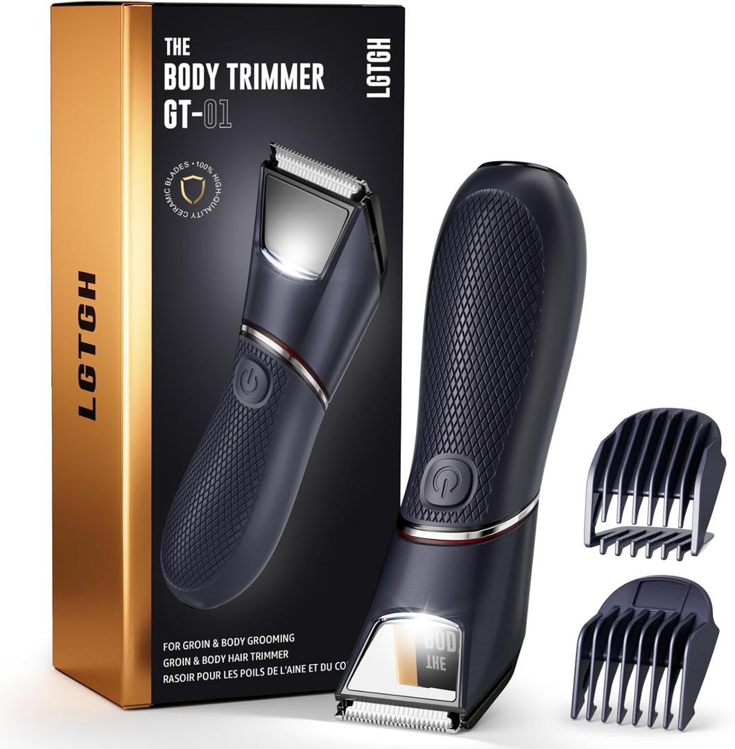 Trimmer for Men, IPX7 Waterproof Trimmer with Ceramic Blade, Body Groomer for Pubic/Body/Groin Grooming, Electric Razor Shavers, USB-C Charging (Dark Black)