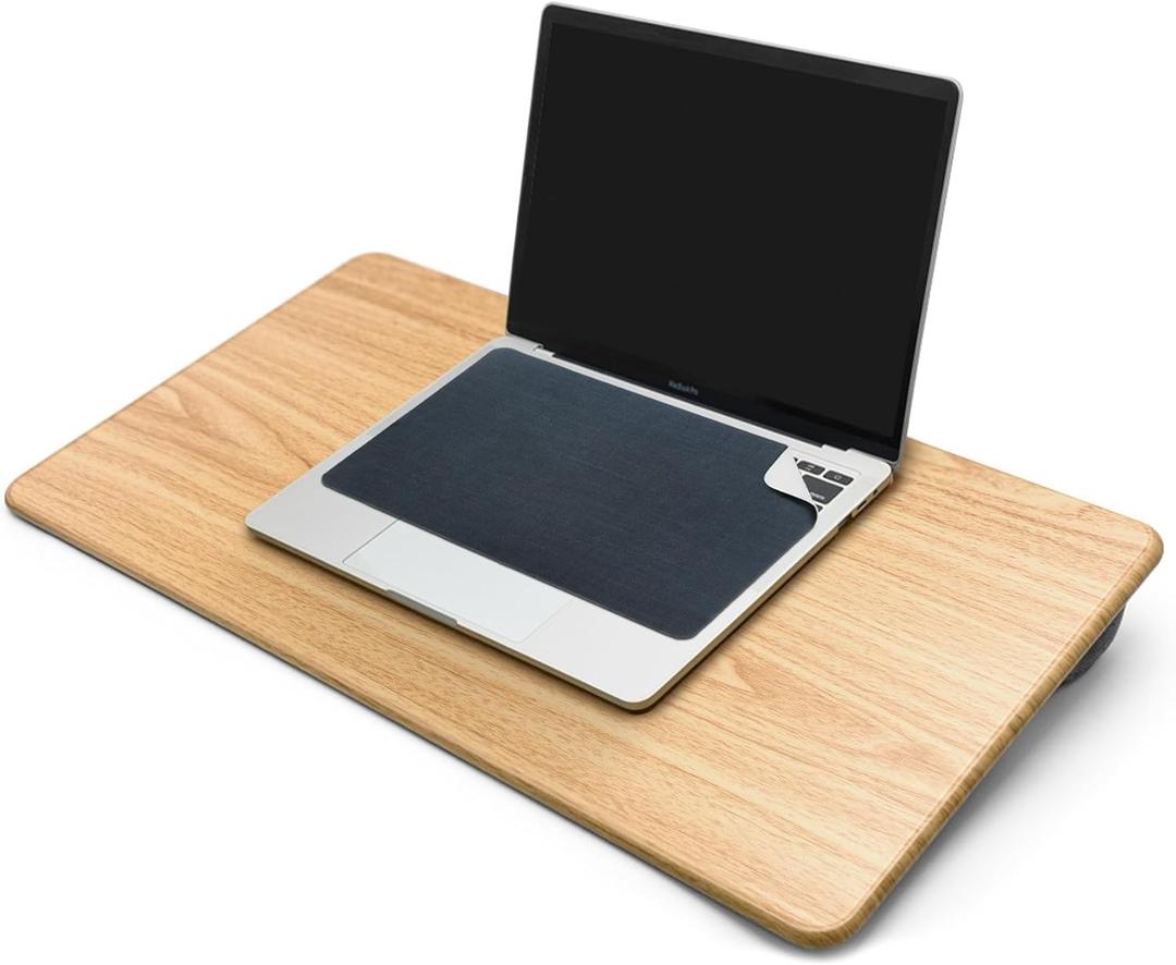 Engineered Lap Desk with Soft Cushion (Large-Wood Pattern) + SenseAGE 3-in-1 Travel Mouse Pad My Jeans (Dark Blue)