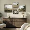 4 Piece Framed Vintage Landscape Wall Art for Living Room, Large Rustic Farmhouse Canvas Pictures Artwork for Walls, French Country Botanical Prints Paintings for Bedroom and Dining Room Wall Decor, 24" H X 30" W