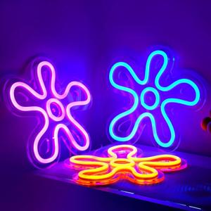 3 Pcs Flower Neon Sign LED Light Signs Retro LED Signs Flower Shaped Sign Purple Blue and Yellow Neon Sign for Bedroom Home Wall Decor Birthday Wedding Party Decorations Kid's Gifts