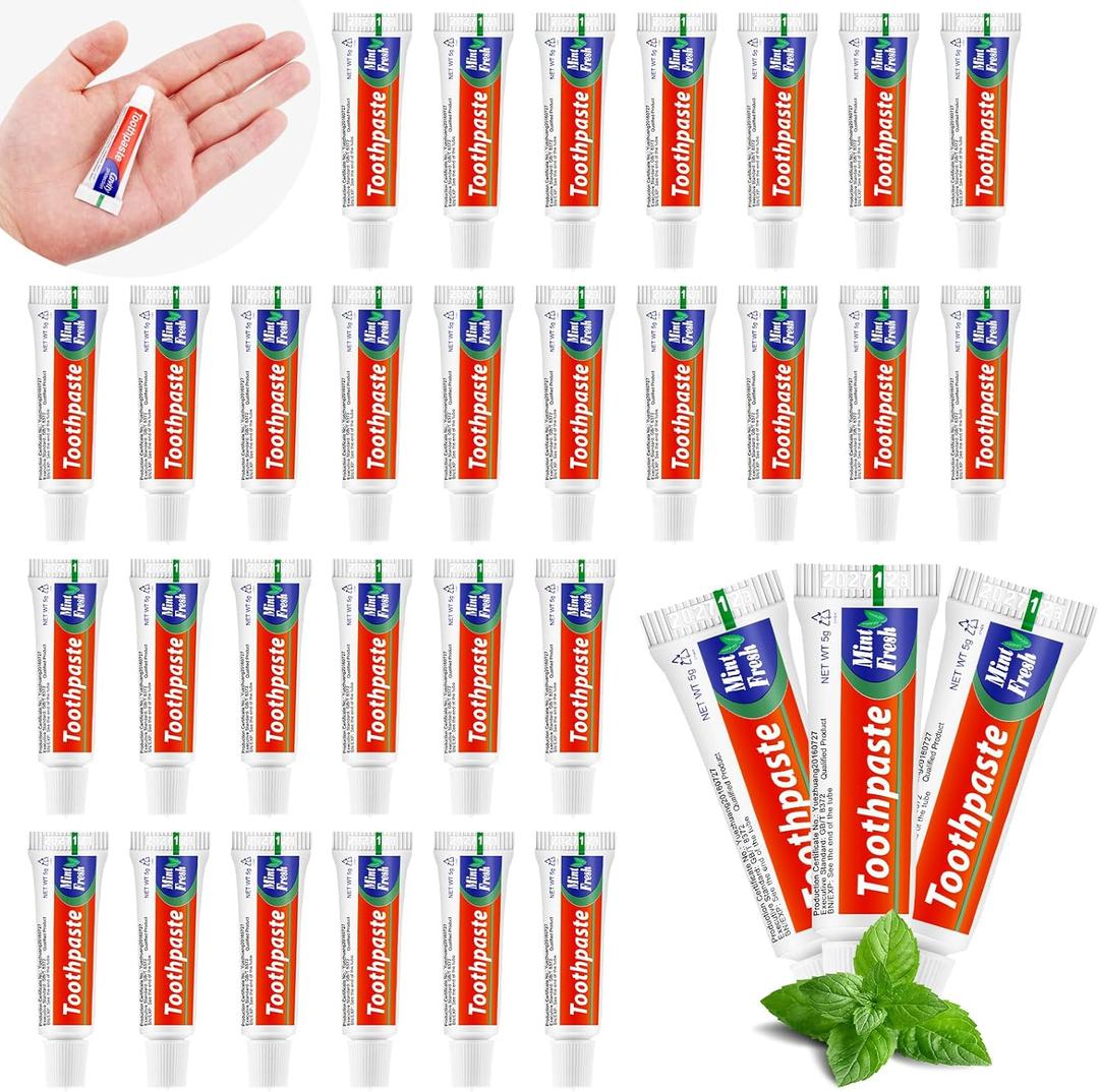 HOFASON 50 Tubes Bulk Travel Size Toothpaste 0.18 oz, Extra Small 2.28x0.78 inches Disposable Travel Size Bulk Mini Toothpaste Peppermint for Bad Breath, Guests, Homeless, Hotel, Charity Toiletries