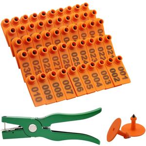 Sheep Ear tag plier& 001-100 Numbered Goat Ear Tags and 2pcs pins for Dog Deer and Livestock Animals(Orange)