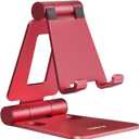 Nulaxy Dual Folding Cell Phone Stand, Fully Adjustable Foldable Desktop Phone Holder Cradle Dock Compatible with iPhone 17 16 15 14 13 12 11 Pro Max Xs Xr X 8, Nintendo Switch, All Phones - Red
