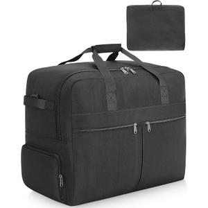 100L Foldable Large Travel Duffle Bag for Men and Women, Packable Duffel Bags with Shoe Compartment, Water Repellent & Tear Resistant (Black)
