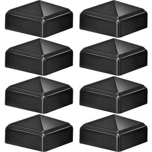 Pelopy 8 Pcs 2" x 2" Black Aluminum Pyramid Post Caps for Wooden or Metal Fence Posts, Weatherproof Decorative Pyramid Covers for Decks, Mailboxes, and Corridors