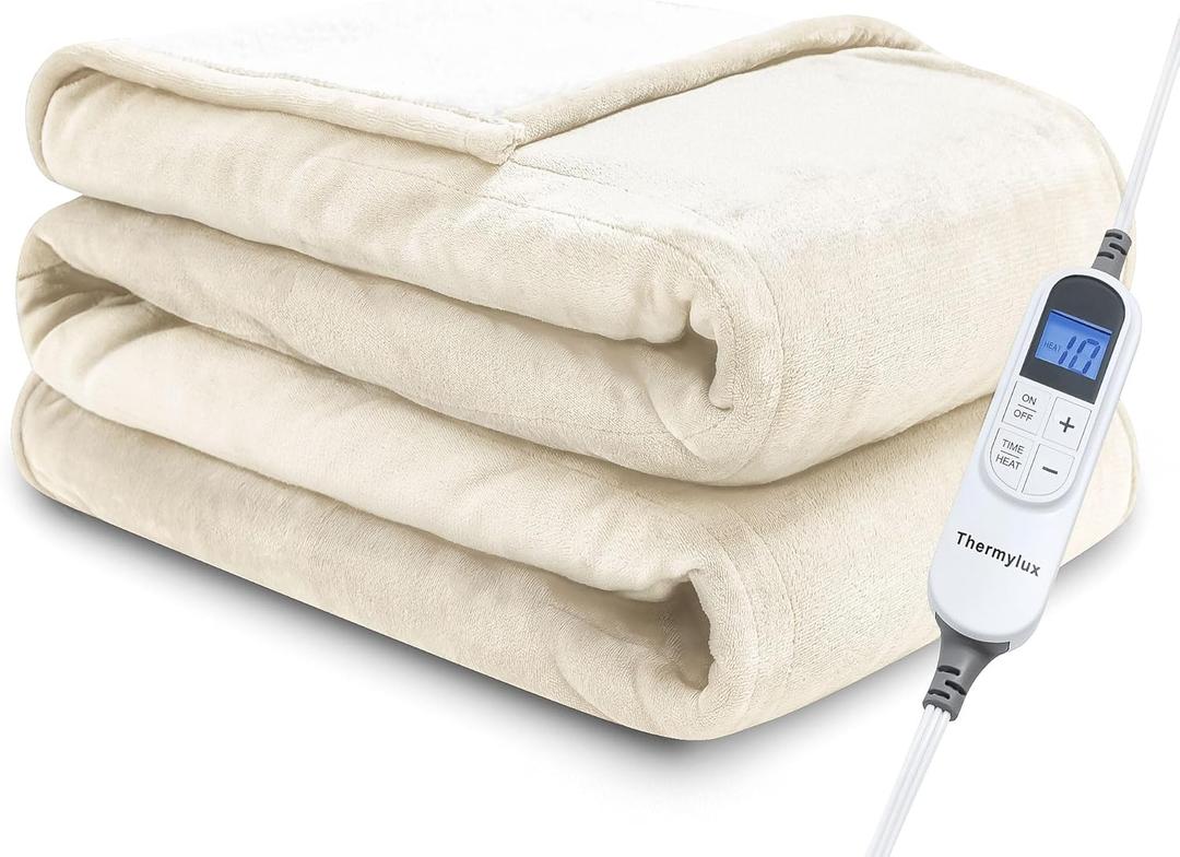 Electric Blanket Twin 62"x84" Heated Electric Blankets 10 Heating Levels 12 Time Settings 8 Hours Auto Off Fast Heating and Overheat Protection ETL Certified Machine Washable, Ivory