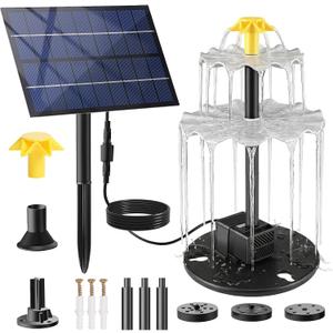 Yeomi Solar Fountain, Upgrade 2.8W 9V Solar Bird Bath Fountains with 4 Nozzles, Adjustable Water Flow, Solar Fountain for Bird Bath, Small Pond, Patio, Garden Water Feature Decoration