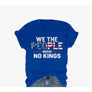 We The People Serve No Kings T-Shirt, No Kings in America Shirt Patriotic Graphic Tee for Women Men Size L (Navy Blue)