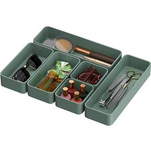 CHANCETSUI 6 PCS Stackable Drawer Organizers Set, Versatile Desk and Vanity Drawer Organizer Trays, Storage Bins for Makeup, Bathroom, Bedroom, Kitchen and Office, Green