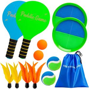 TEILLNET 2-in-1 Beach Paddle Ball and Toss Catch Ball Game Set, Summer Outdoor Toys for Kids Adults, Family Yard Lawn Beach Pool Park Games, Outside Sports Gifts for Boys Girls 3 4 5 6 7 8 9 10 11 12