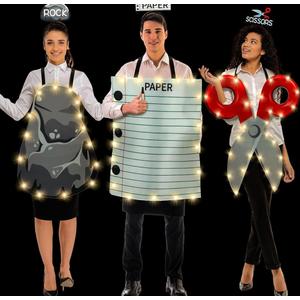 Suhine 7 Pcs Rock Paper Scissors Costumes Adults Family Halloween Costumes Set for 3 Person Trio Group Halloween Outfits