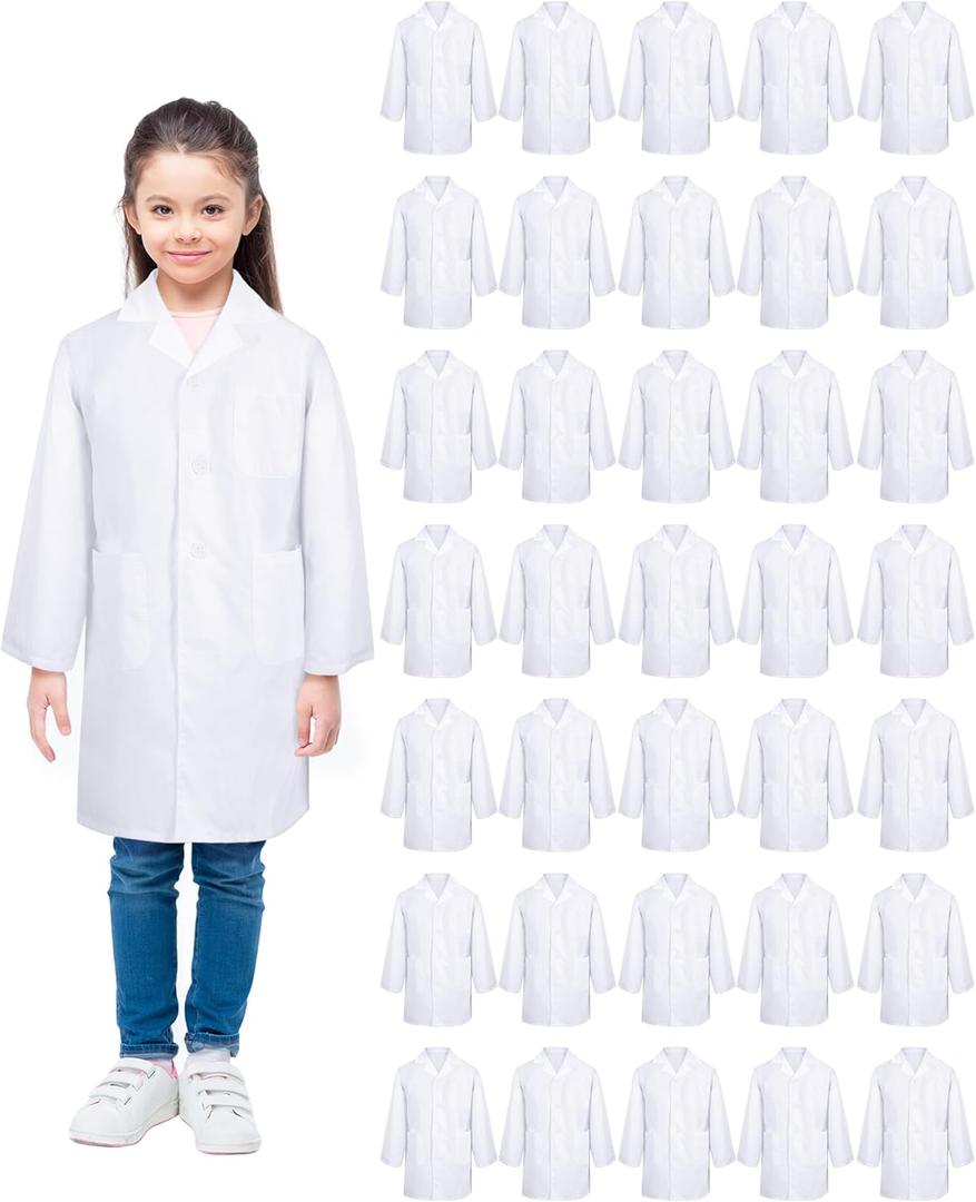 Newcotte Unisex Kids Lab Coat Bulk Halloween Children Science Doctor White Toddler Costume Boys Girls Cosplay School (Large) 20pc
