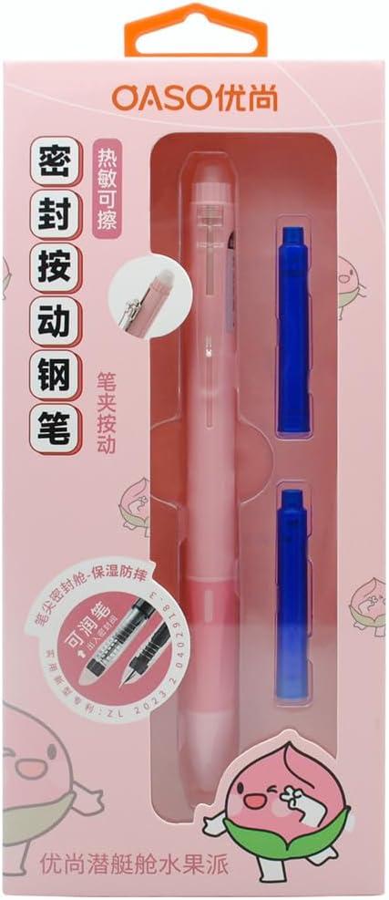 OASO K019 Retractable Erasable Fountain Pen Set 0.5mm with 2pcs Blue Ink Cartridges Smooth Writing for School Students(Pink)