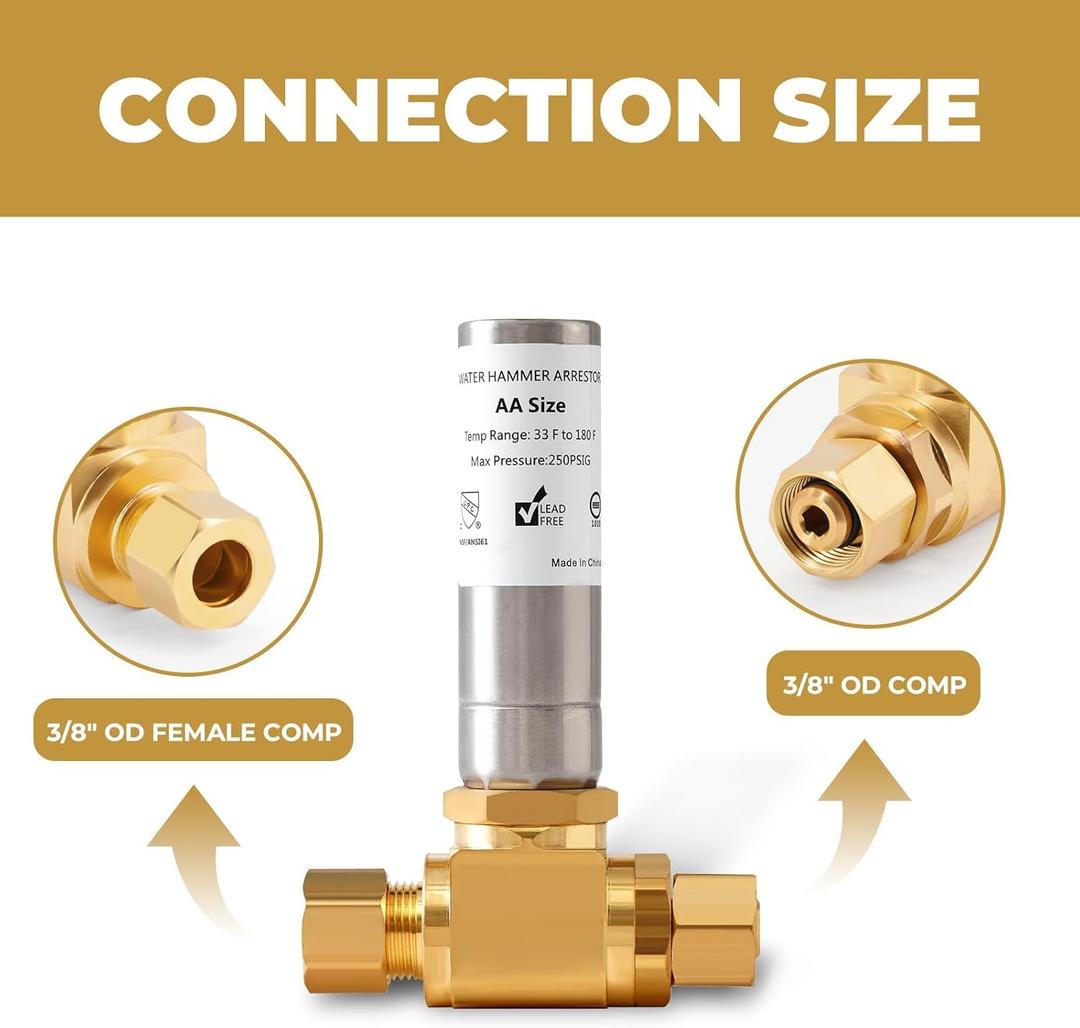 (1-Pack) SECKWHALE Tee Stainless Steel Water Hammer Arrestor, 3/8 Inch x 3/8 Inch Compression Connection, for Dishwasher, Sink, Toilet, Faucet, Stop Pipe Knock and Reduce Banging Noise(Pack-1)