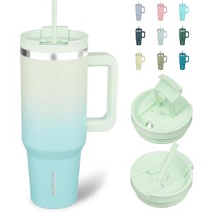 BJPKPK 40 oz Insulated Tumbler With Lid And Straw Stainless Steel Tumblers Cup With Handle For Women And Men,Mint