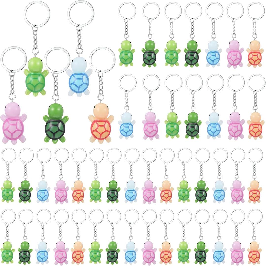 50 Pcs Multicolor Mini Turtle Keychain Bulk Party Favors Tiny Turtles Resin Figures Handbag Pendant Sea Turtle Figurine Charms Party Supplies