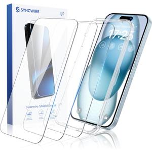 SYNCWIRE Screen Protector for iPhone 15 [6.1 inch], Reinforced Tempered Glass with Easy Installation Frame, Bubble Free, HD Clear, Shatterproof, Scratch Resistant, Case Friendly, 3 Pack