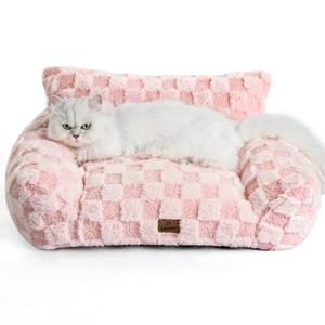 ABCPET Cat Bed Cats Couch for Puppy and Kitten, Fluffy Pet Couch Small Dog Sofa Bed, Supportive Cat Sofa for Indoor Cats, Washable Cover & Non-Slip, 26 inch, Pink