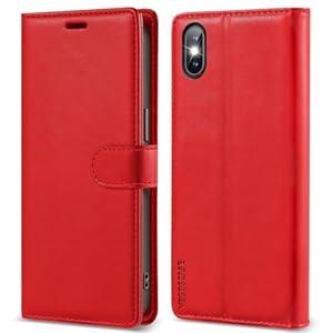 VEGOSCASE for iPhone Xs max Wallet Case, [RFID Blocking] PU Leather Flip Cover with Card Holder, Magnetic Shockproof Phone Case for iPhone Xs max, Red