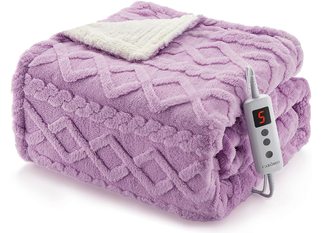 CAROMIO Heated Throw Blanket - Thick Tufted Sherpa Electric Blanket Throw with 10 Heating Levels and 10 Time Settings, ETL Certified Machine Washable Fast Heating Blanket Throw 50"×60", Purple