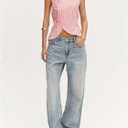 WDIRARA Women's Striped Bow Tie Front Halter Tops Asymmetrical Sleeveless Backless Tank Tops (Red, M)