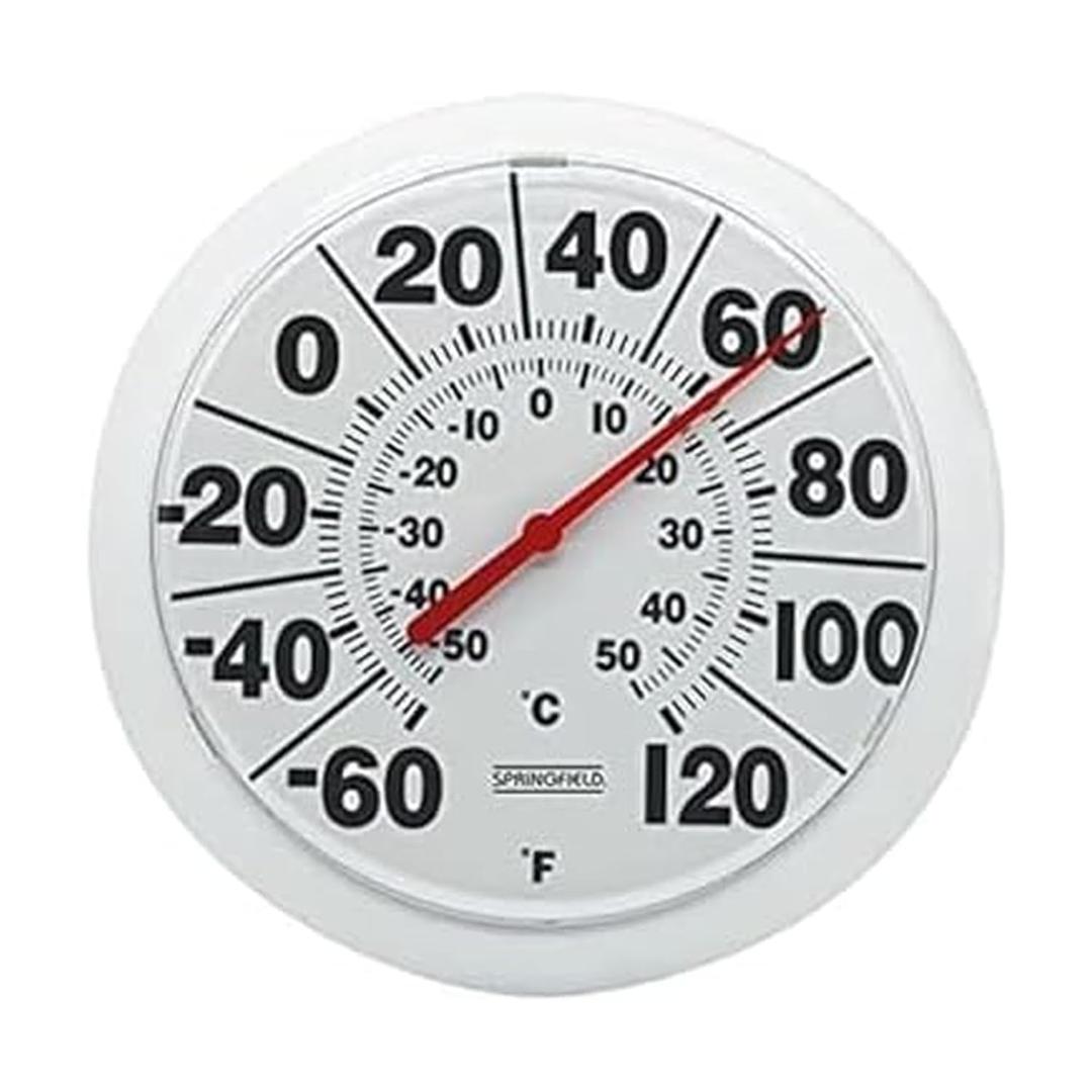 Springfield Indoor Outdoor Big and Bold Dial Thermometer, Wireless Thermometer with Easy to Read Large Numbers for Patio, Pool, and Indoor Areas, 8-Inch, White (No Size)