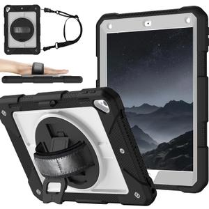 MENZO Shockproof Case for iPad 5th Gen/6th Gen/Air 2/Pro 9.7-inch with 360 Swivel Stand, Pencil Holder, Detachable Hand and Shoulder Strap, Black+Grey