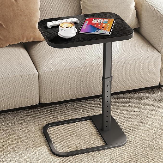 Kitstorack TV Tray Table, Adjustable Height & Flip-Top & Rounded Metal Corners, Snack Table for Couch, Sofa, Bed, Chair, Living Room, C Shaped End Side Table for Eating, Dinner or Laptop, Small Spaces