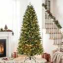 MAKEATREE 6ft Prelit Artificial Christmas Tree with 300 Lights, Easy Assembly Hinge Design Skinny Xmas Trees, 987 PE&PVC Mixed Branch Tips, Green