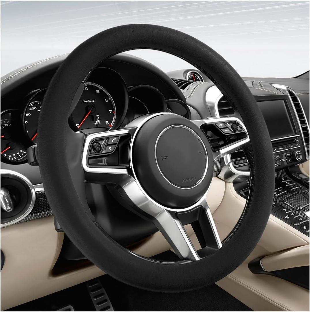 Car Steering Wheel Cover, 13 to 14.17 inches Anti-Slip Silicone Steering Wheel Protector, Soft Flexible Shock-Absorbent Steering Wheel Protective Cover for Most Car Models (Black)
