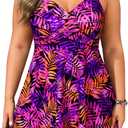 Aqua Eve Plus Size Swim Dress - Two Piece Tankini Swimsuit Tummy Control Bathing Suit with Shorts 2025 (Purple Pink Leaves)