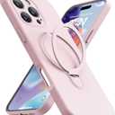 Magnetic Stand for iPhone 16 Pro Max, Liquid Silicone, [Compatible with MagSafe][Built-in Kickstand&Ring Holder] Anti-Scratch Soft Microfiber Lining, Light Pink