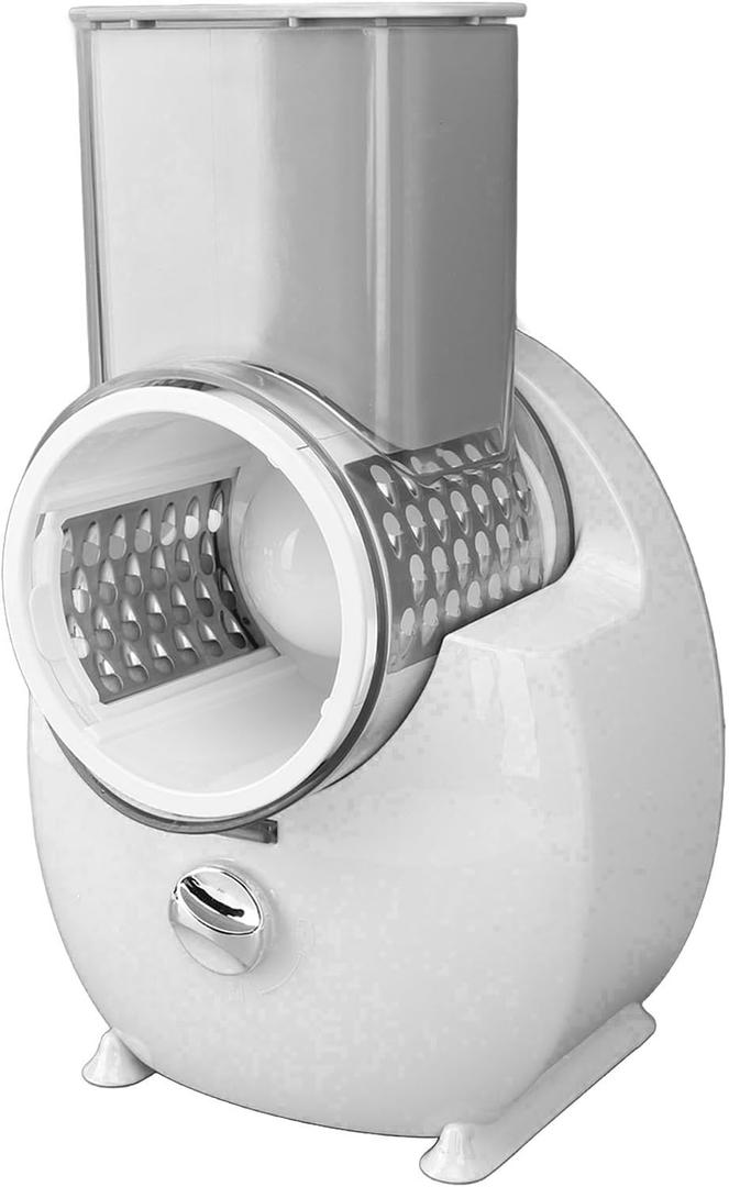 Electric Cheese Grater, Portable Automatic Vegetable Cutter with 3 Different Shapes of Blades Cabbage Shredder for Cheeses, Fruits and Vegetables (White)