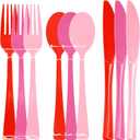 153 Pcs Pink Plastic Silverware Heavy Duty Disposable Tableware Sets Includes Spoons Forks Knives for Mother's Day, Birthday, Bachelor Party, Baby Shower