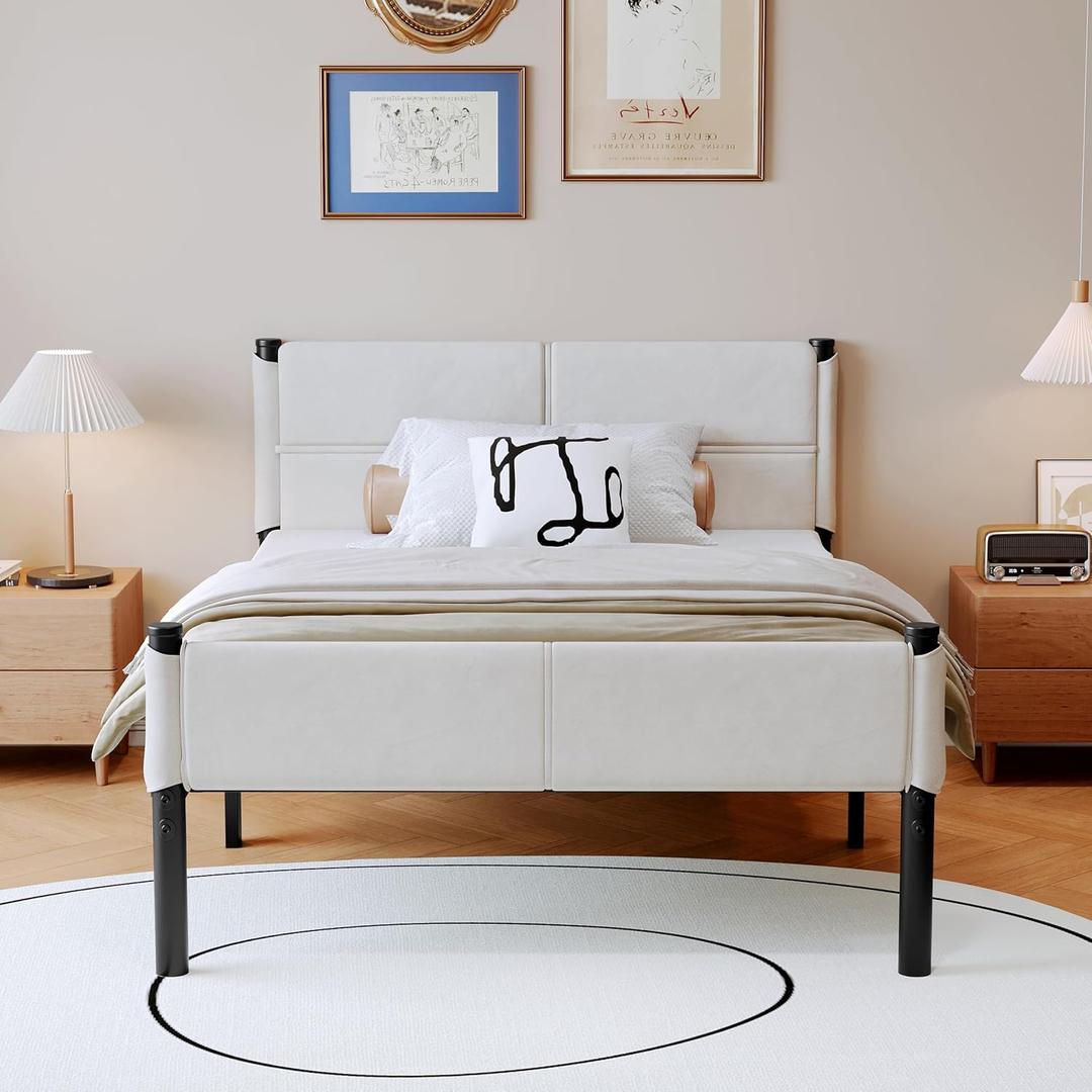 Metal Bed Frame,14Inch Twin Size Bed Frame with Storage Space,Heavy Duty Sturdy Mattress Foundation,Easy Assembly,No Box Spring Needed,Twin White