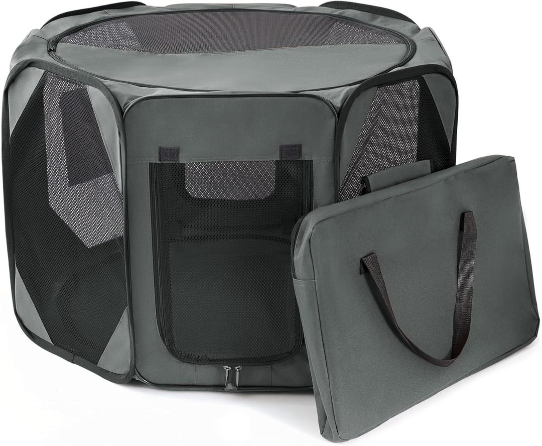 EXQ Home Pet Puppy Dog Playpen, Small Tent Crates Cage Indoor/Outdoor, Portable Playpen, Foldable Pop Up Dog Kennel Playpen with Carring Case (Grey)