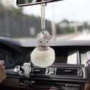 Cute Mirror Charms and Plush Ball Car Accessories for Women,  Crystal and Diamond Cat Rear View Mirror Hanging Ornaments and Decor White