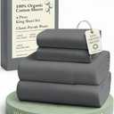 LANE LINEN 100% Organic Cotton Sheets King Size Machine Washable Fully Elasticized Soft & Comfy Mercerized Sustainably Produced All Season Eco Friendly Cotton Sheets sábanas King- Charcoal