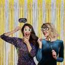 4 x Gold Tinsel Backdrop Party Decorations, Melsan 3.2 x 8 ft Foil Fringe Curtains for Birthday, Anniversary, Graduation, New Year Eve, Pack of 2